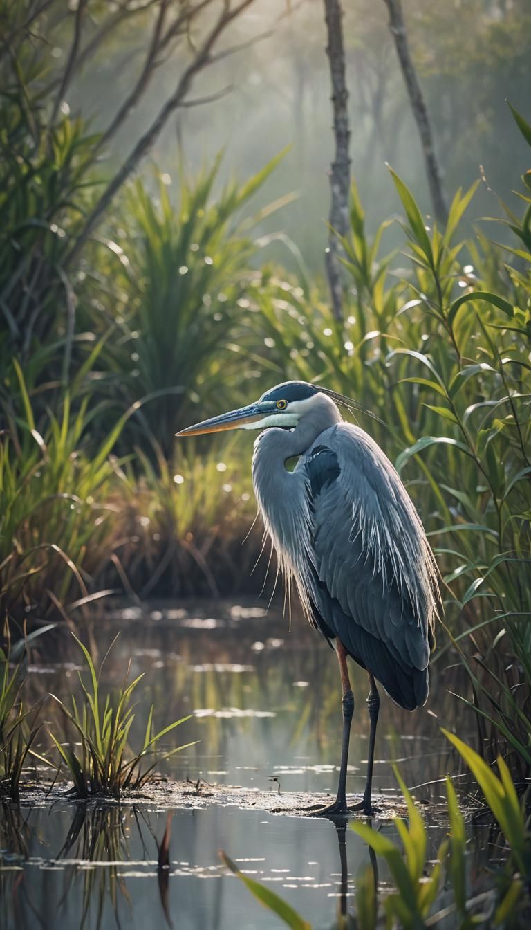 Heron Surveys Everglades Wetlands in Surreal Photography