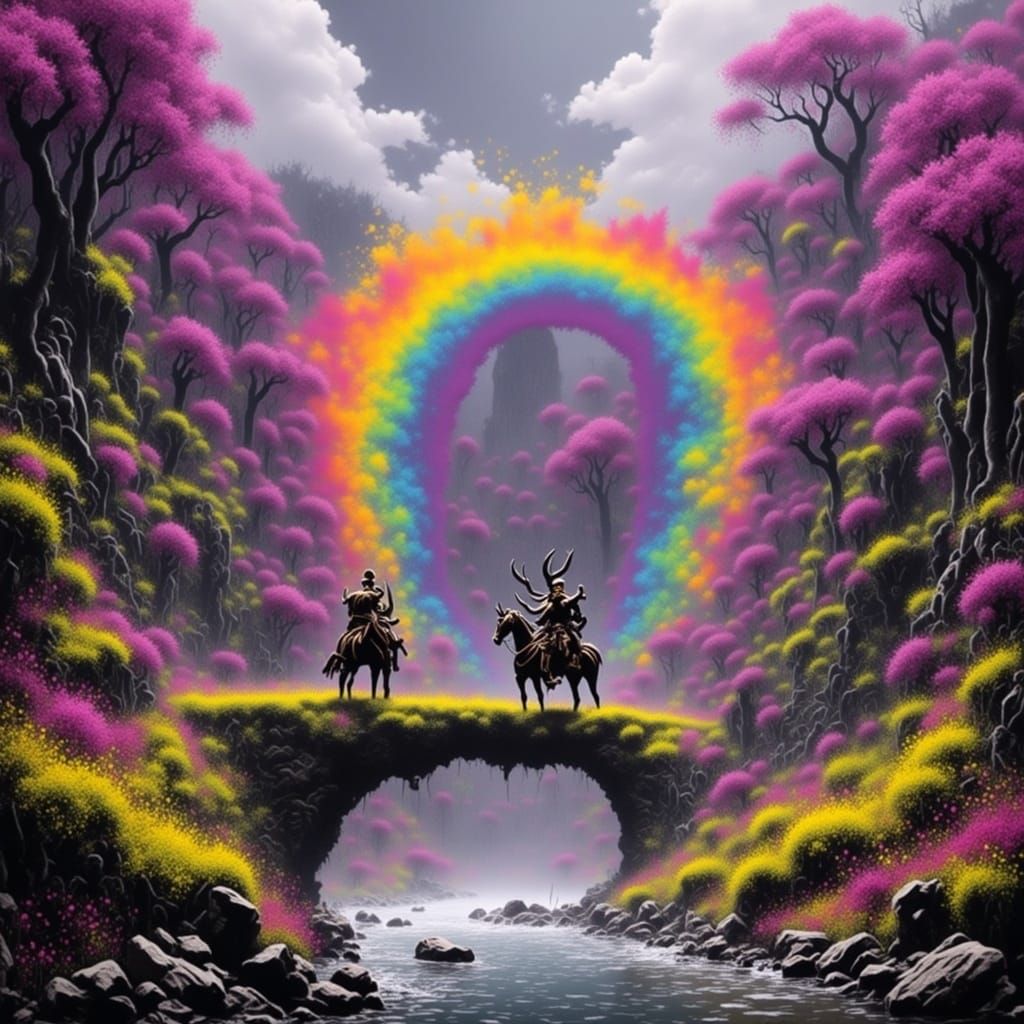 Heimdall at Rainbow Bridge in Graffiti Style