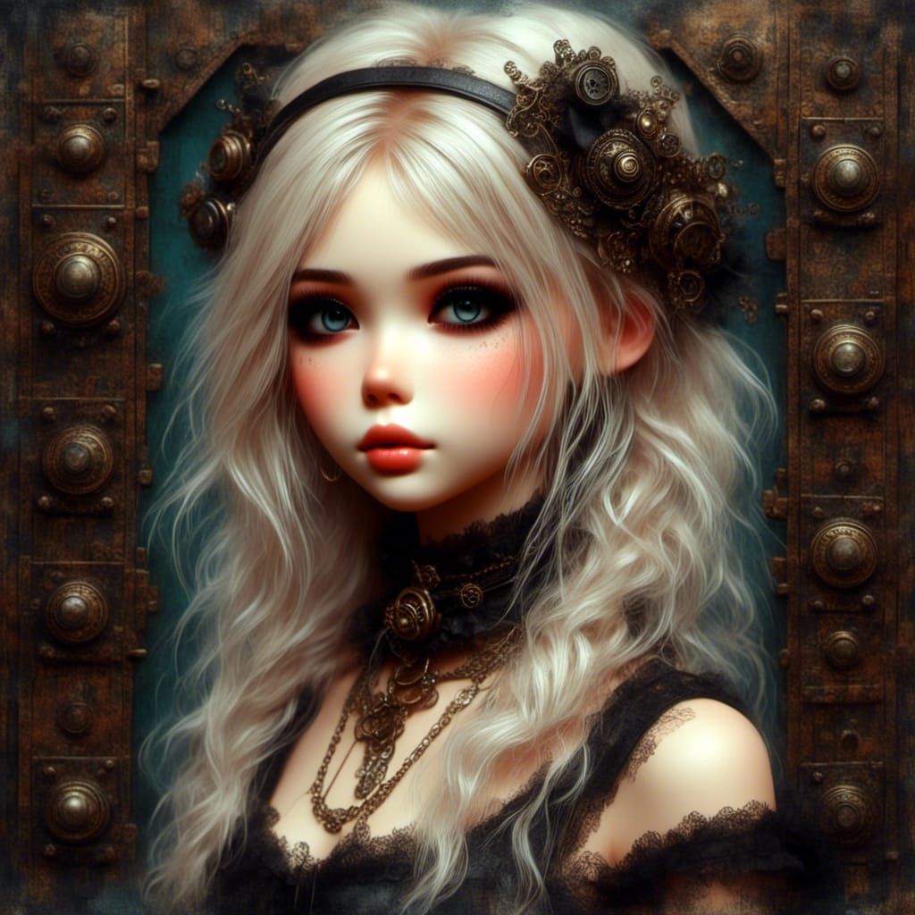 Steampunk Goth Beauty in Macabre 3D Portrait