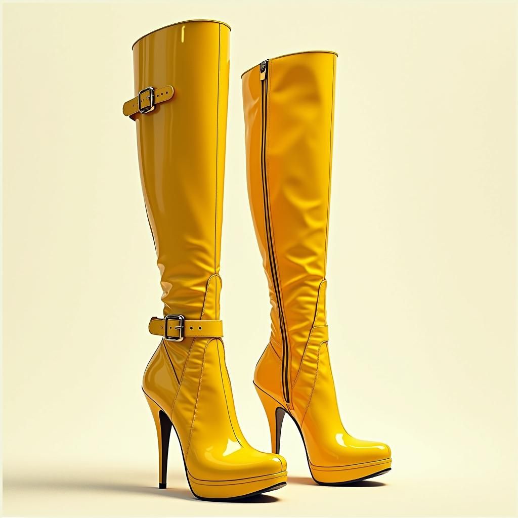 Yellow Amber Stiletto Boots in Cyberpunk Style