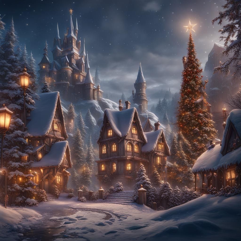 Magical Christmas: Detailed Matte Painting in Deep Color