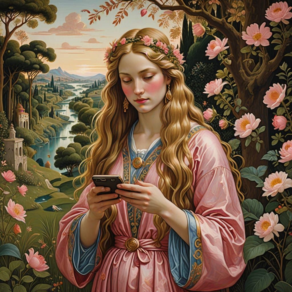 Elegant Woman in Classical Pose, Surrounded by Mythological....