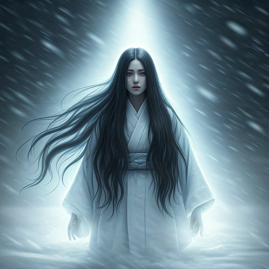 Ethereal Yuki Onna Portrait in Snowstorm