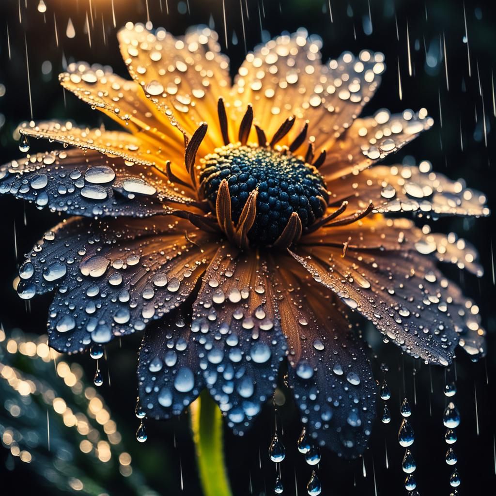 Sparkling Flower with Raindrops in Divine Light