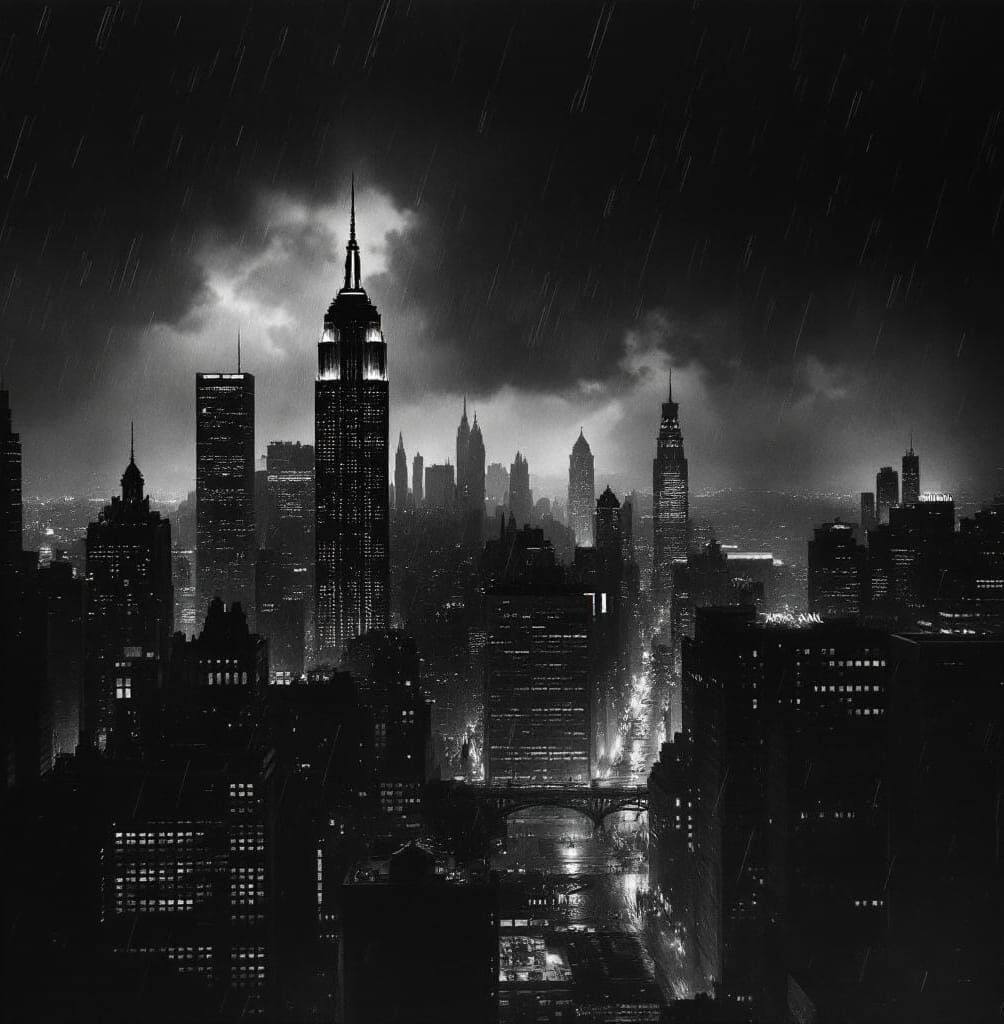 Film Noir Cityscape in Black and White