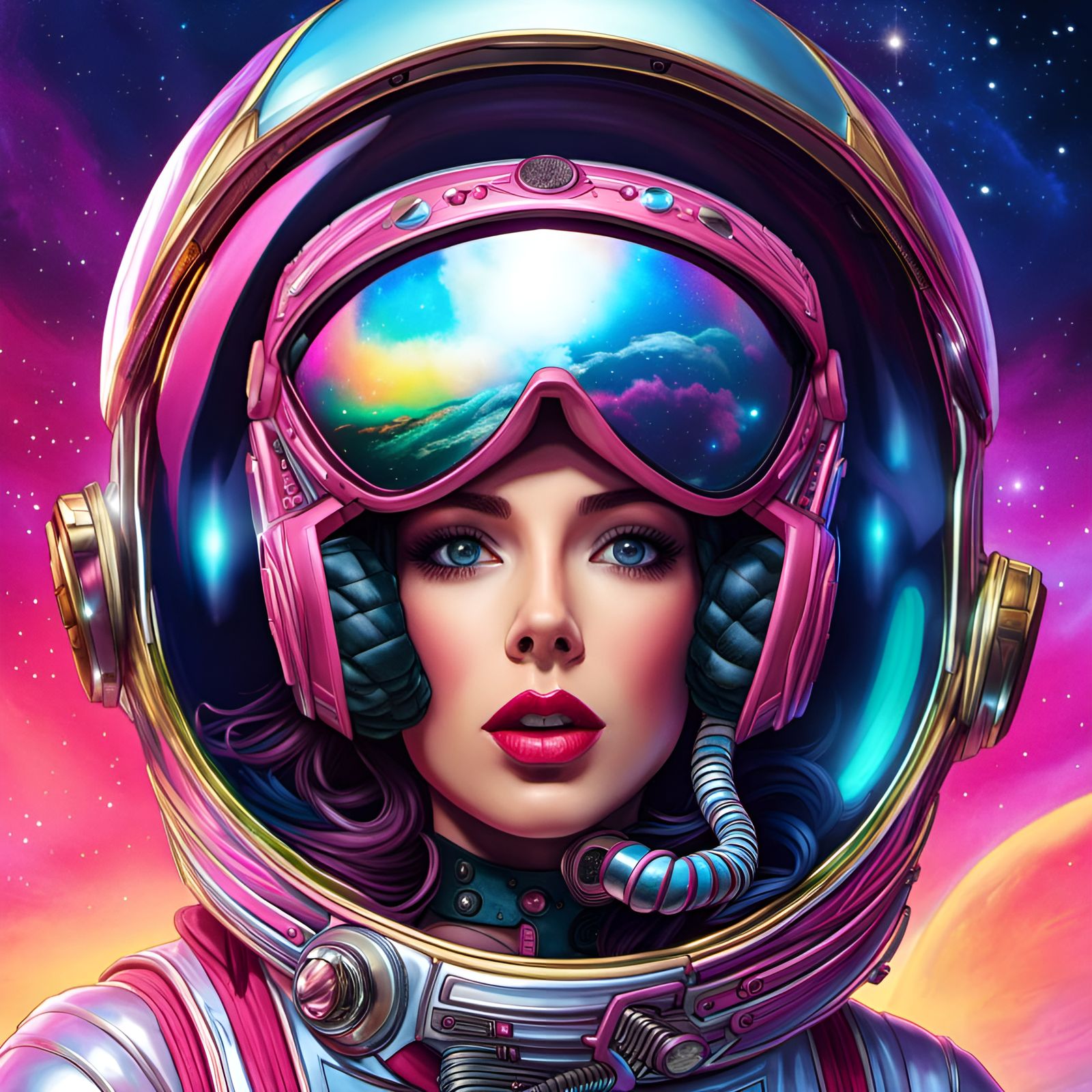Elegant Spacecore Woman in Vaporwave Style