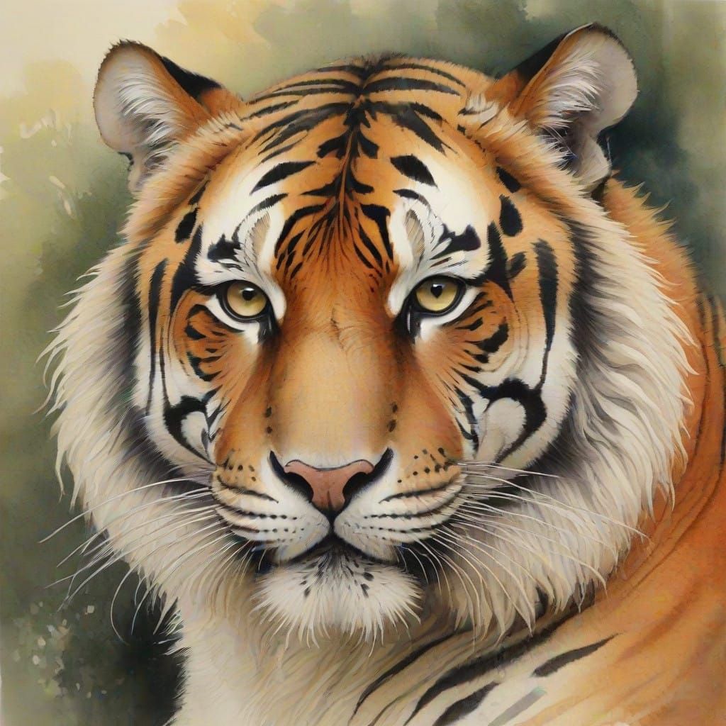 Ethereal Tiger in Norman Lindsay's Pre-Raphaelite Style