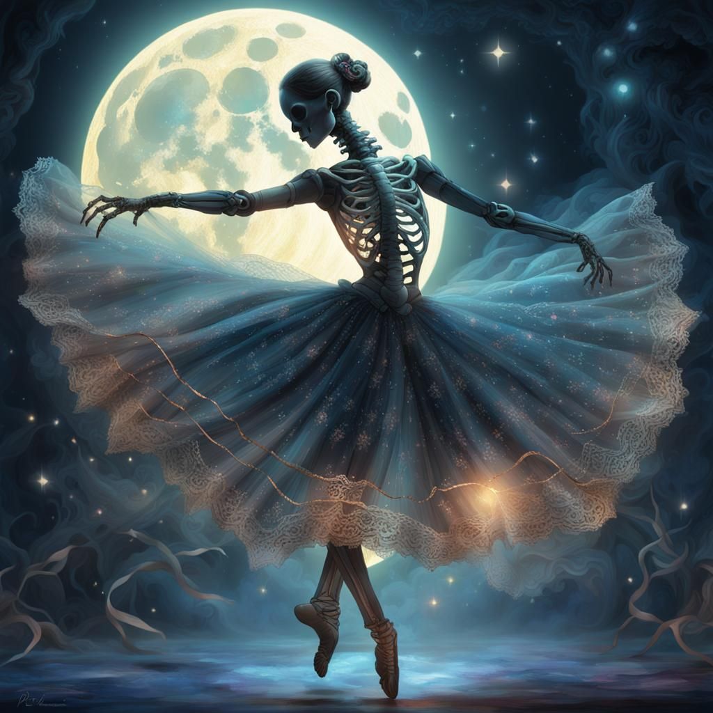 Graceful Skeleton Ballet Dancer in Astral Illustration