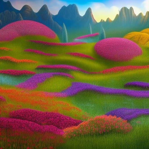 Colorful Meadow of Flowers: Fantasy Concept Art