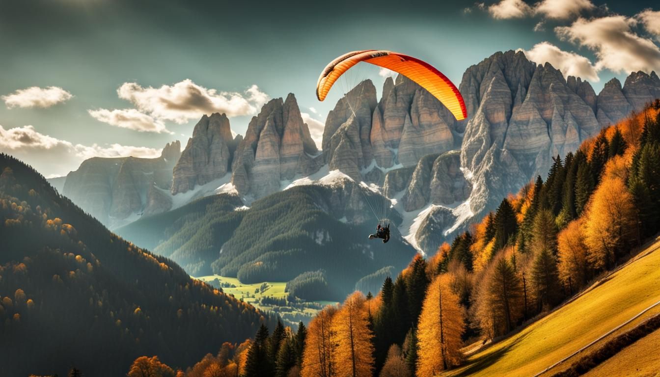 Paraglider Flight Over Autumnal Dolomites