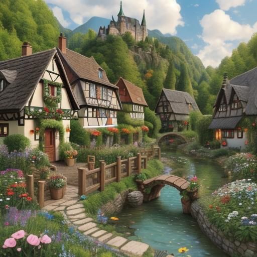 Enchanting Art Nouveau Miniature Alpine Village