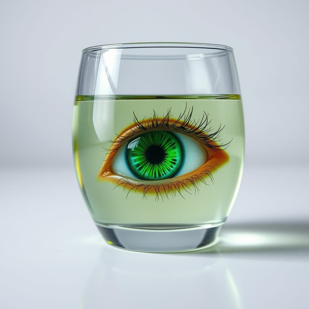 Glass Eye Submerged in Iridescent Green Liquid