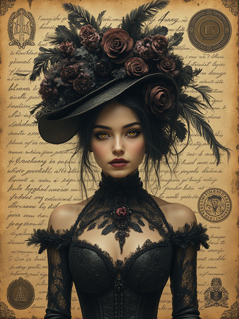 Gothic Woman Portrait with Haute Couture Hat