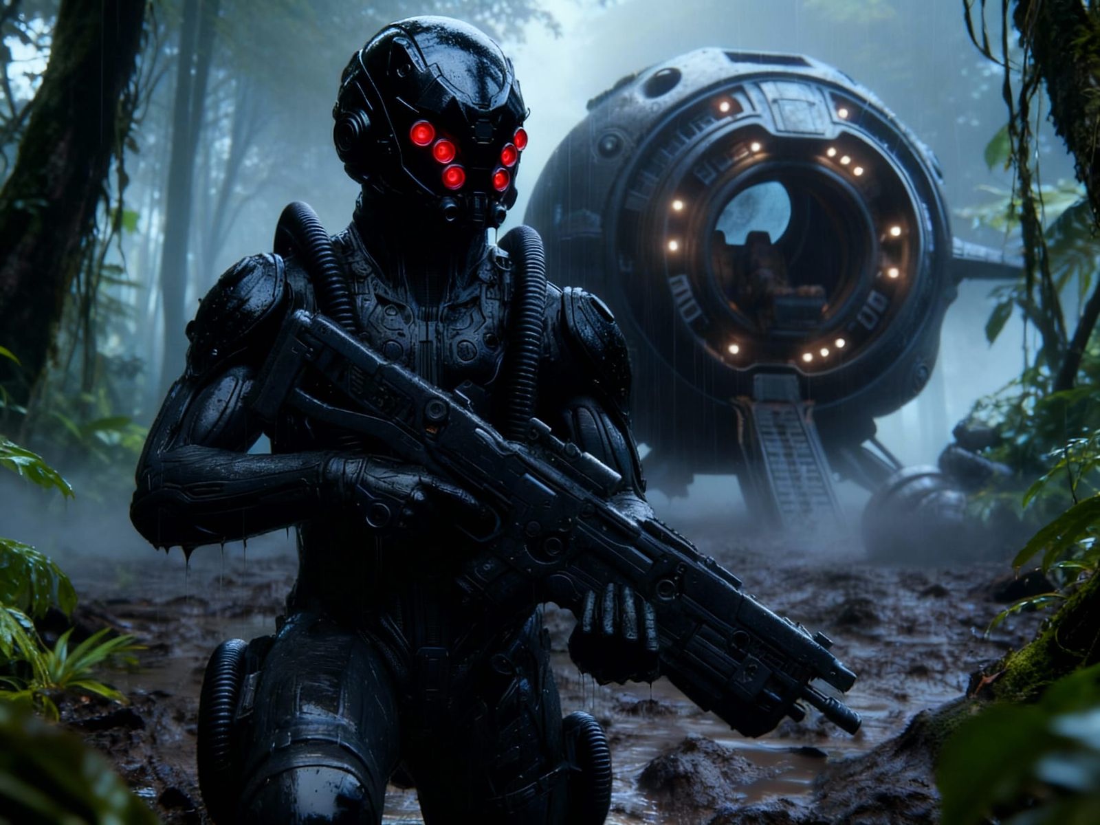 Soldier in Jungle Armor with Black Composite Helmet