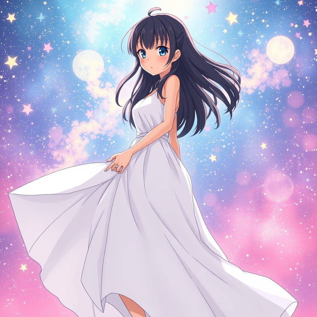 Ethereal Anime Goddess Embarks on Cosmic Journey
