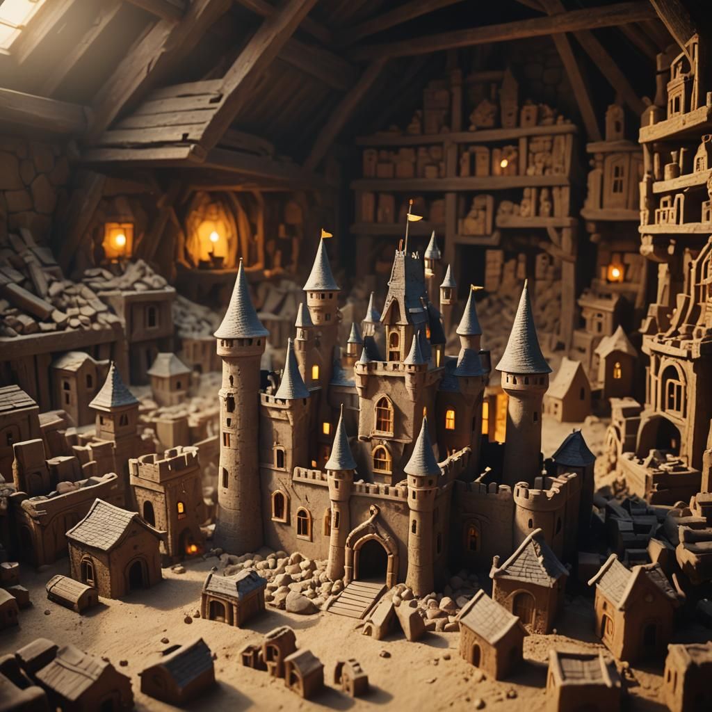 Cinematic Plasticine Castle in Dusty Attic