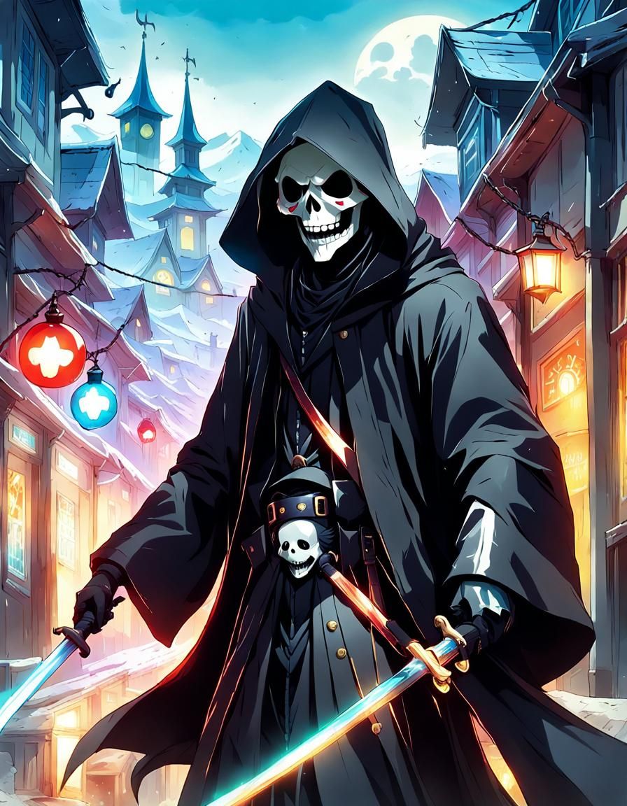Adorable Anime Grim Reaper Filled with Joy