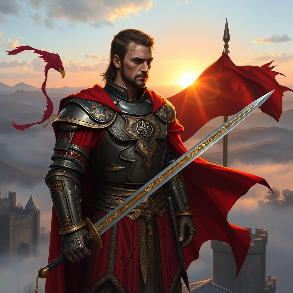 Imperial Knight on Battlement at Dawn