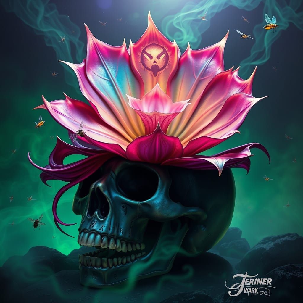 Glowing, Iridescent Venus Fly Trap in Ancient Skull Planter