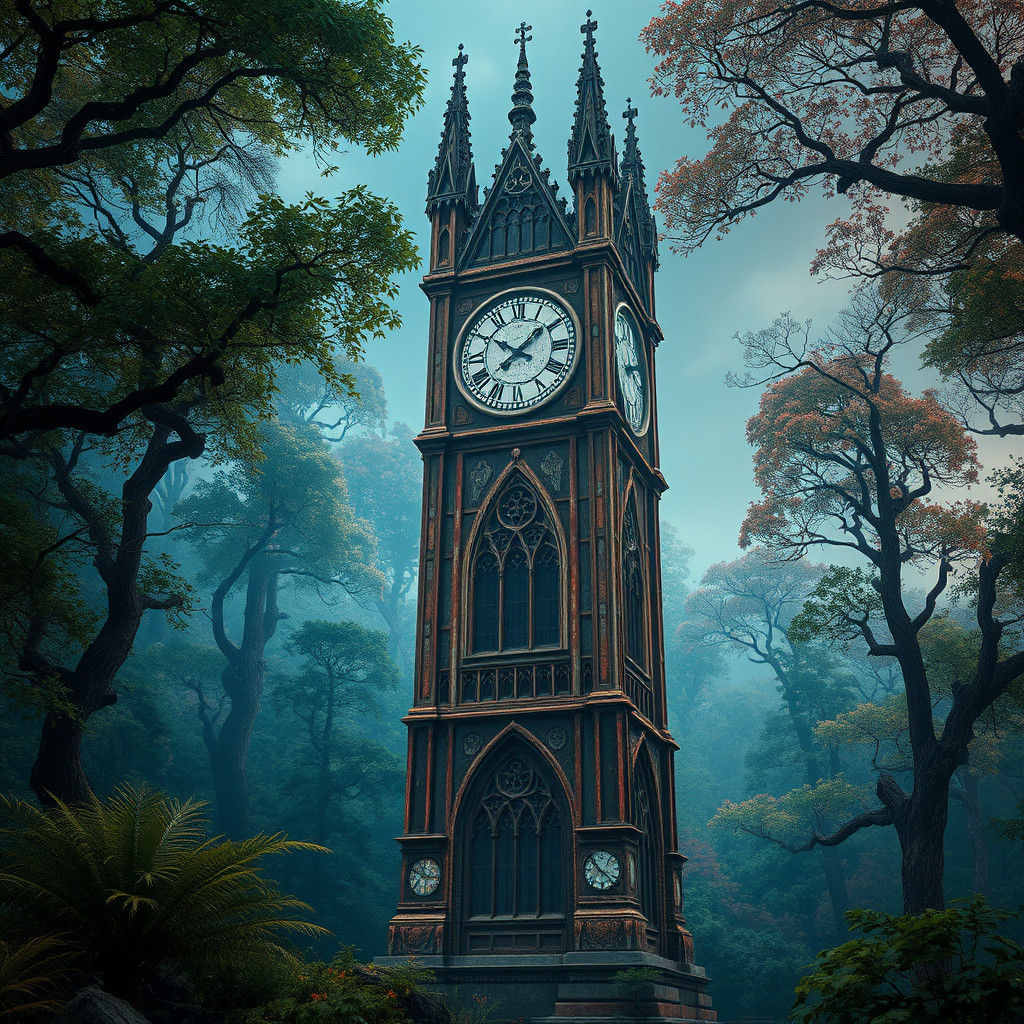 Clock Tower in Mystical Forest, Matte Painting