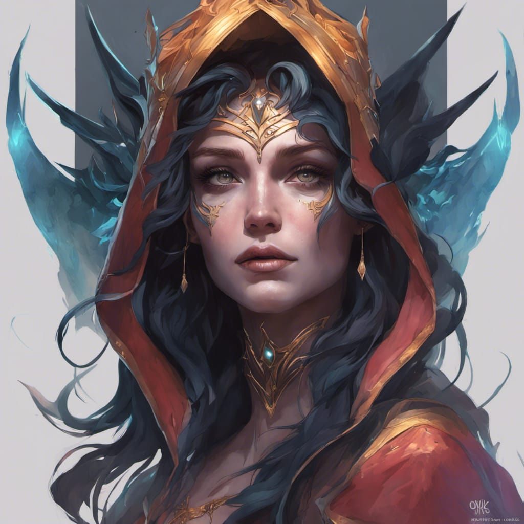 Goddess of Night Portrait in Art Nouveau Style