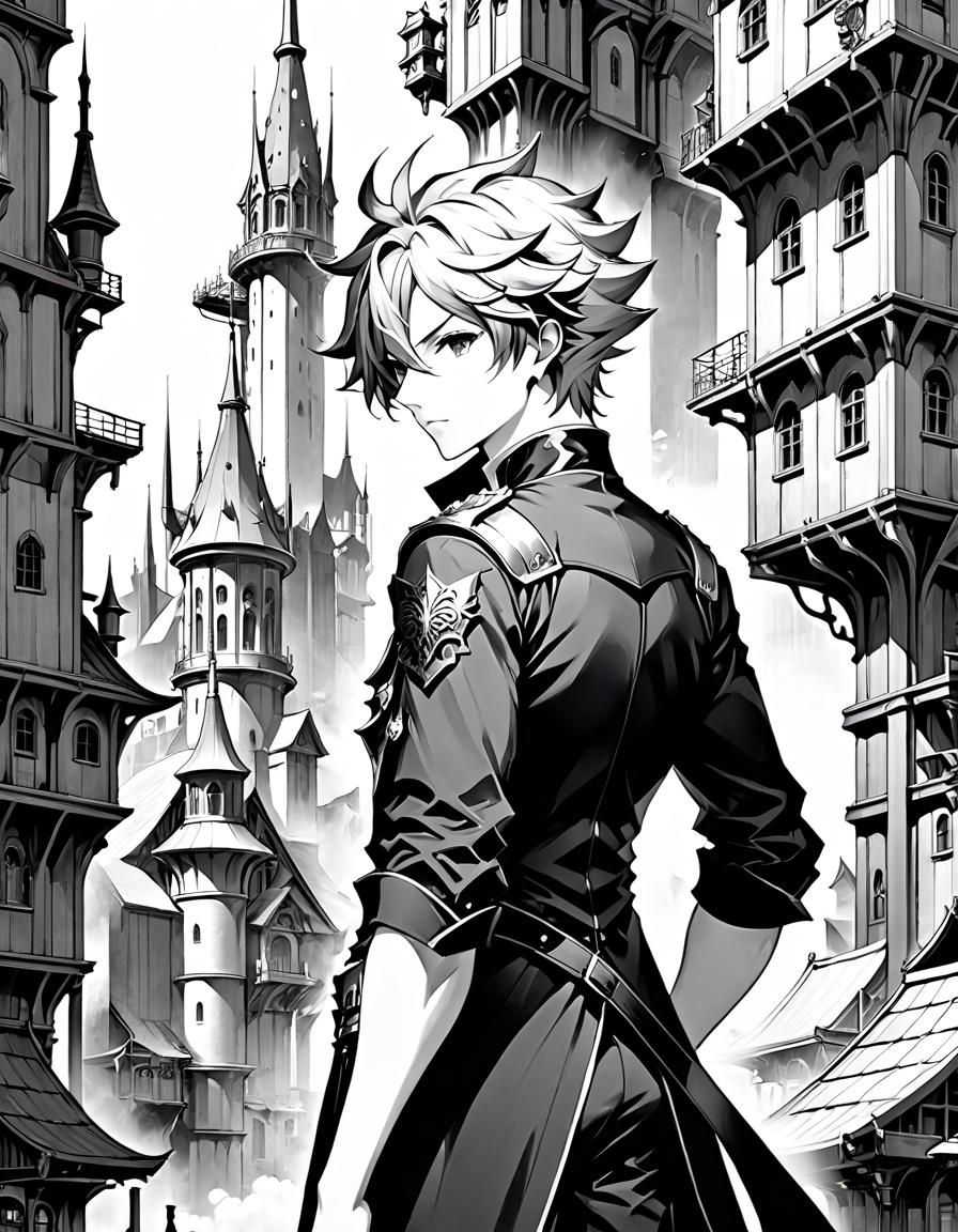 Detailed Manga Illustration of Architect in Industrial City