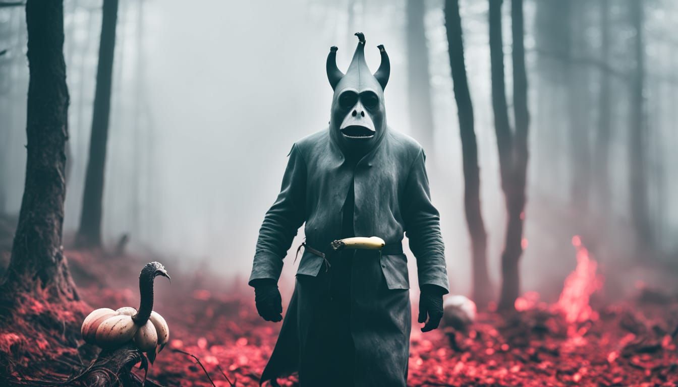 Irritated Banana in Dark Forest, Moody Expressionism