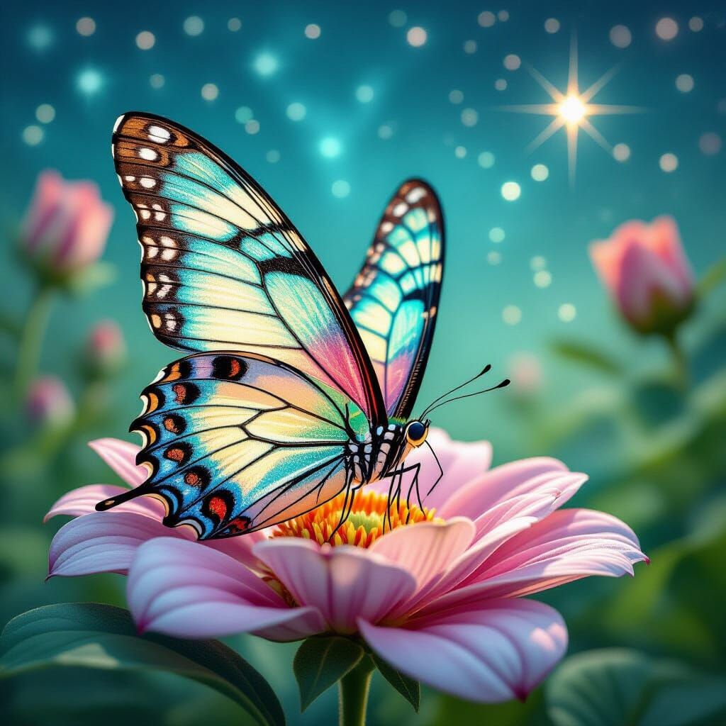 Celestial Butterfly with Celtic Runes in Fantasy Garden