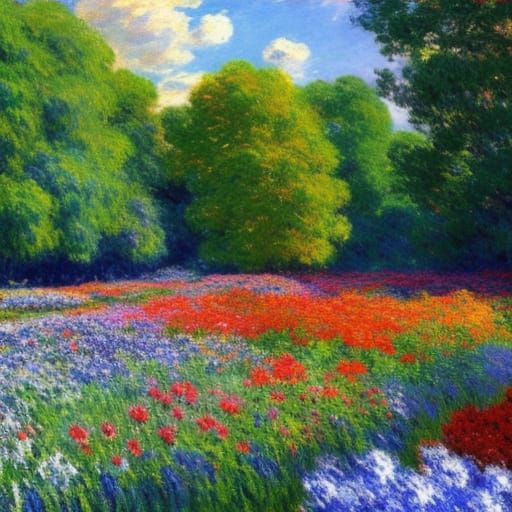 Glowing Flowerbed: Impressionistic Oil Painting in Ghibli St...