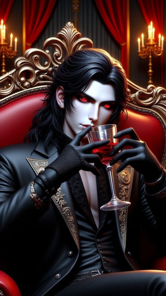 Regal Vampire Monarch in Dark Castle with Crimson Accents