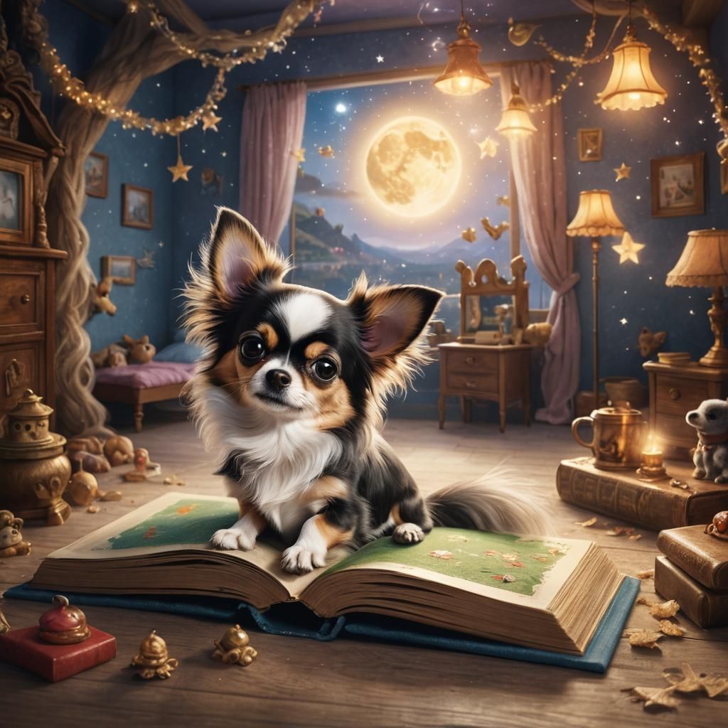 Storybook Illustration of a Long-Haired Chihuahua