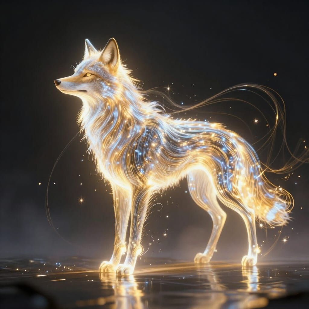 Ethereal Wolf Formed of Light in Dark Void