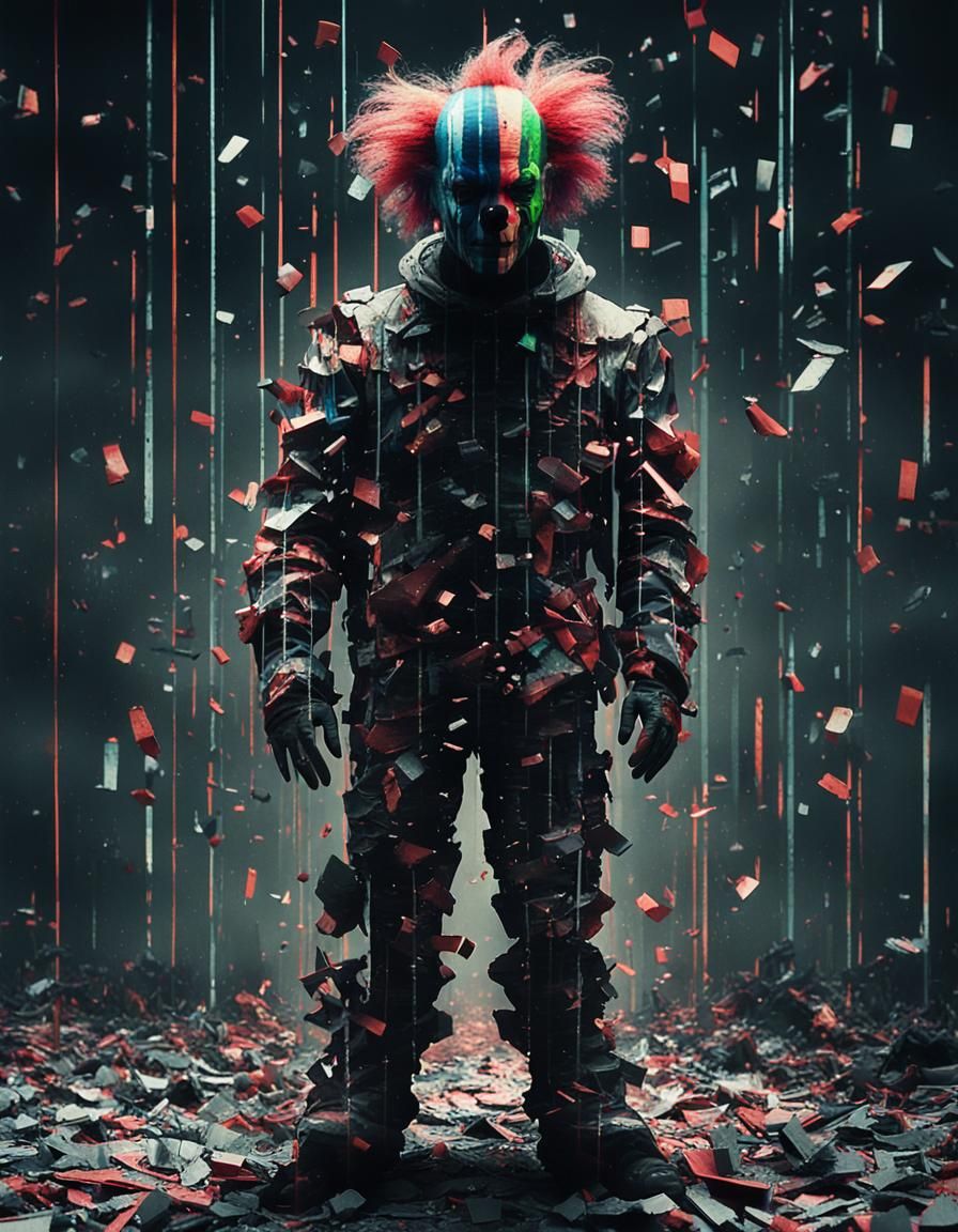 Apocalyptic Glitch Clown in Cyberpunk Style