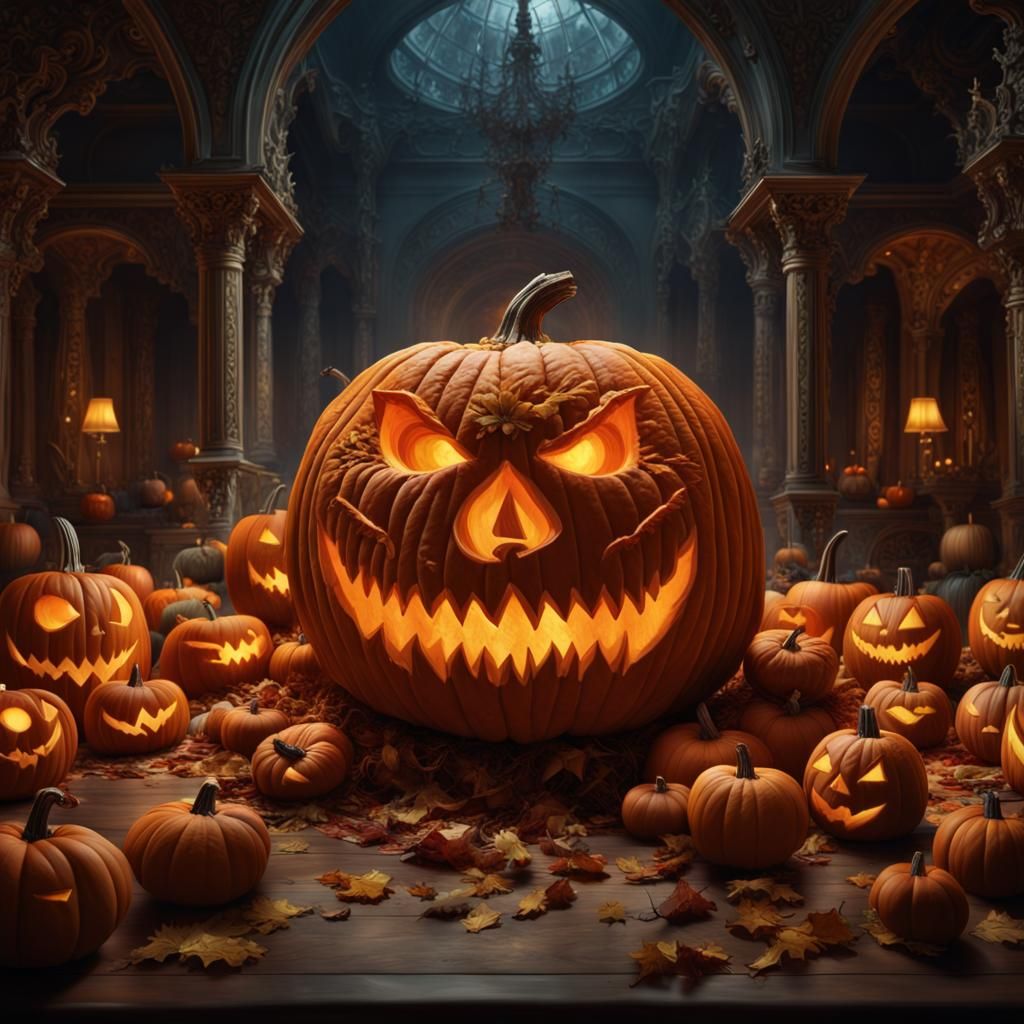 Intricate Pumpkin Carving: Digital Matte Painting