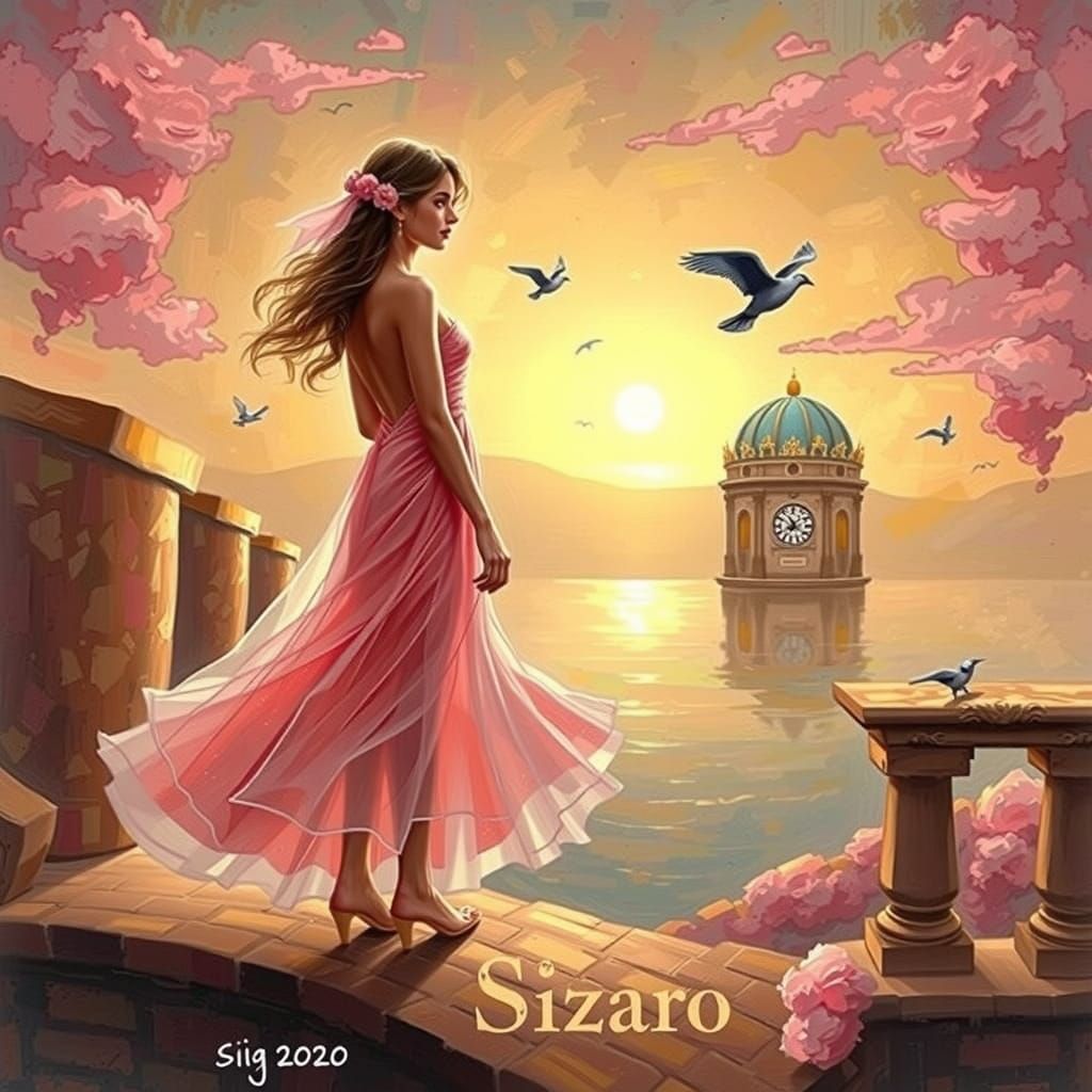 Youthful Figure in Golden Tuscan Sunset