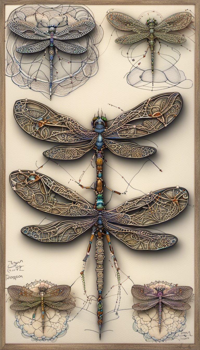 Dragonfly with Quantum Zentangle and Fractal Patterns