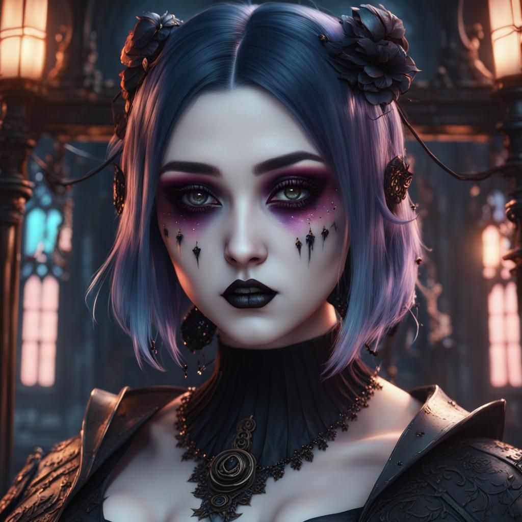 Anime Goth Girl: Detailed Digital Matte Painting