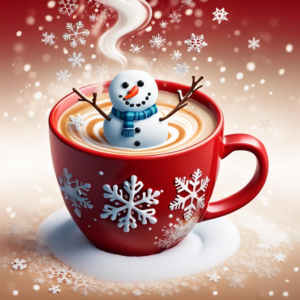 Whimsical Winter Wonder: Close-up of Kawaii Latte Art