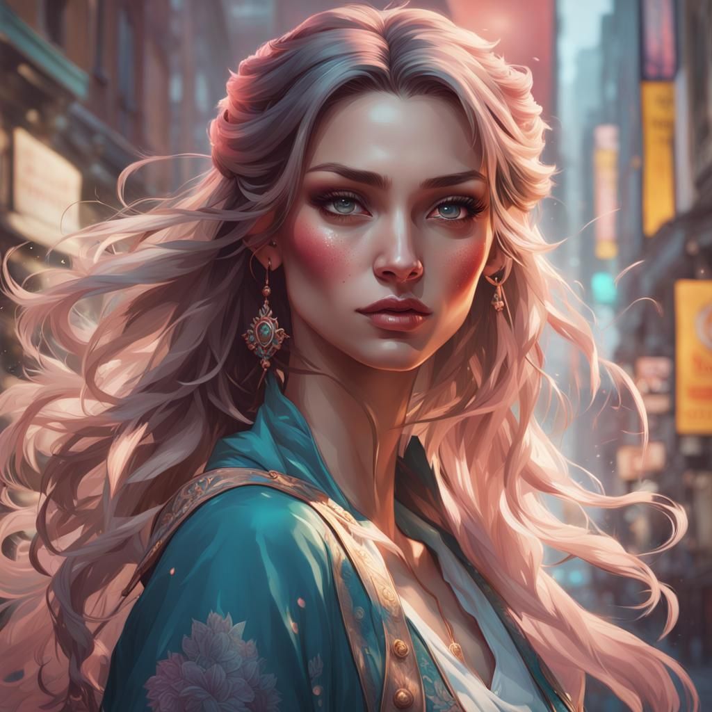 Cutesy Feminine Portrait in Hyperdetailed Style