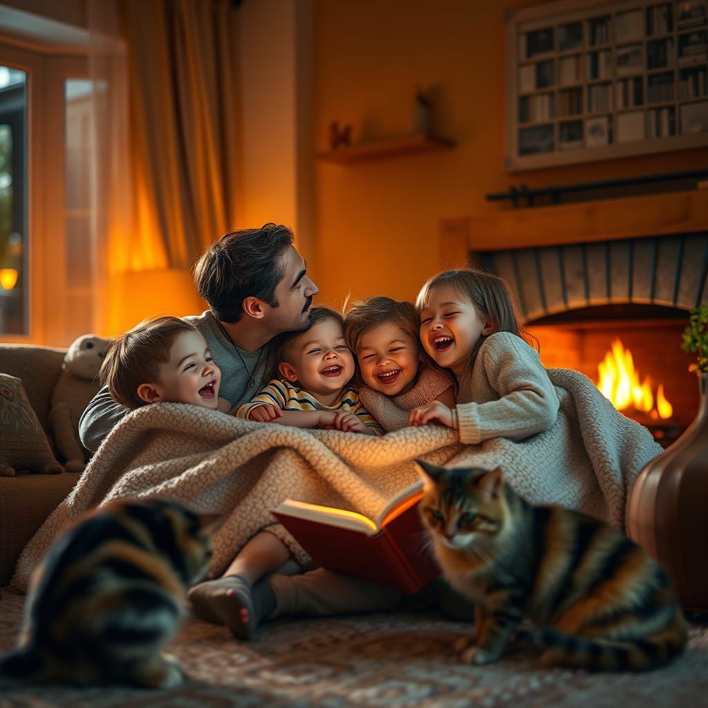 Cozy Family Moment by Fireplace