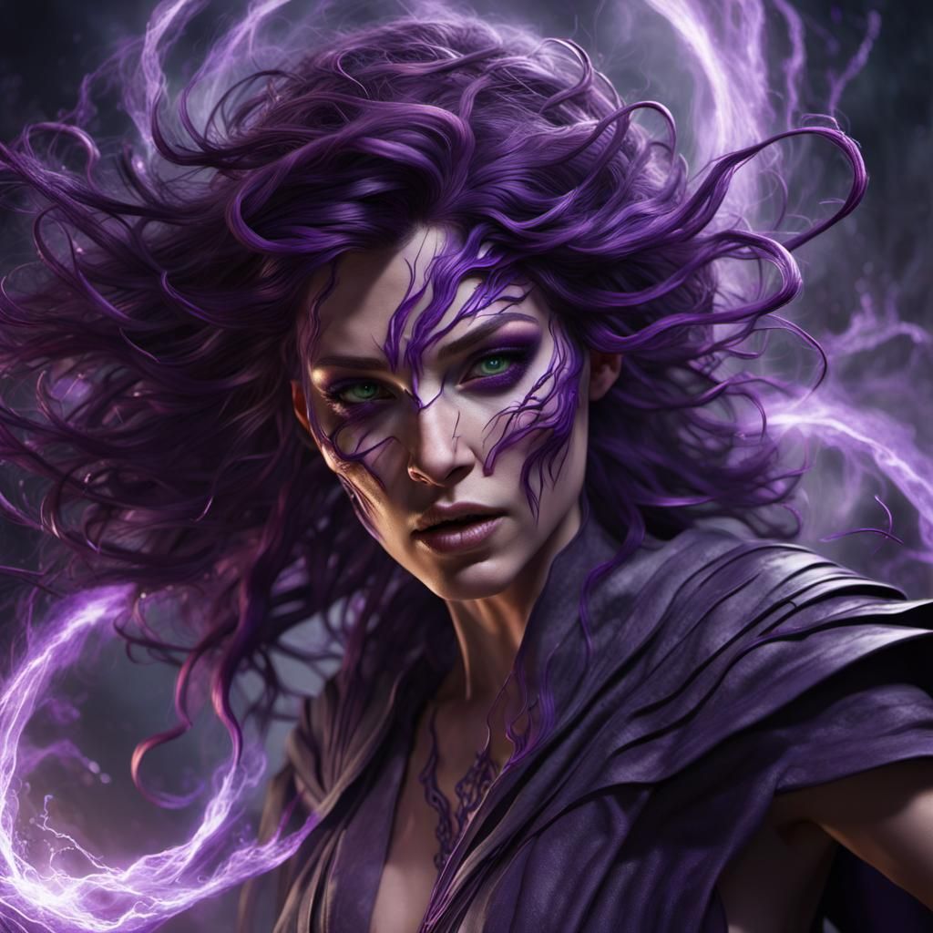 Shadow Sorceress Unleashing Mystic Powers as Matte Painting