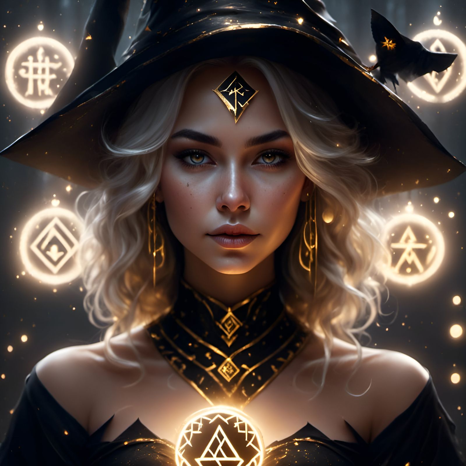 Enchanting Witch with Glowing Runes in 8k