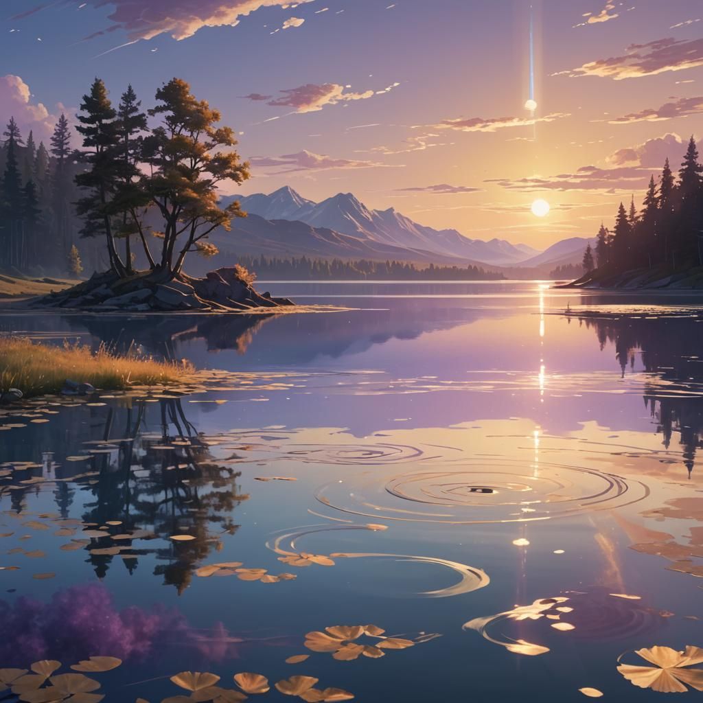 Lake Reflecting Sunrise and Distant Vortex