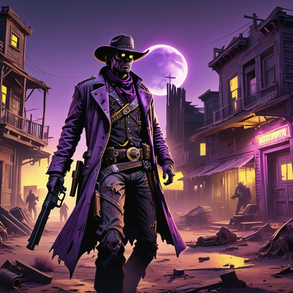 Cowboy in Zombie Ghost Town: Dark Fantasy Art