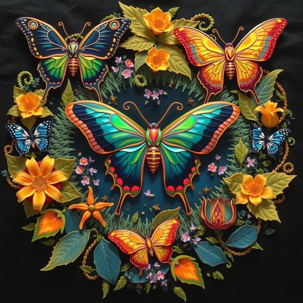 Glowing Mandala Moth in Amish Folk Art Style