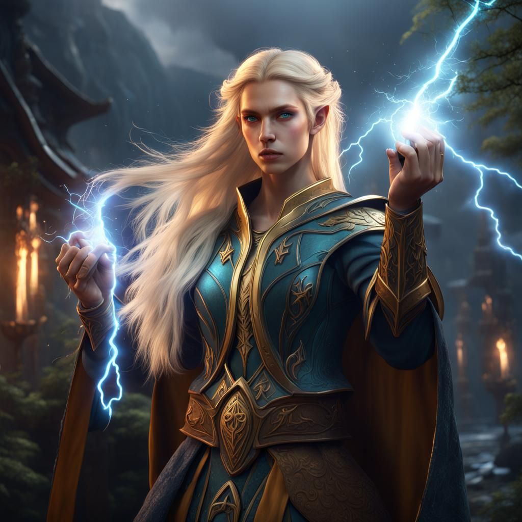 Blonde Elf Wizard with Lightning Powers