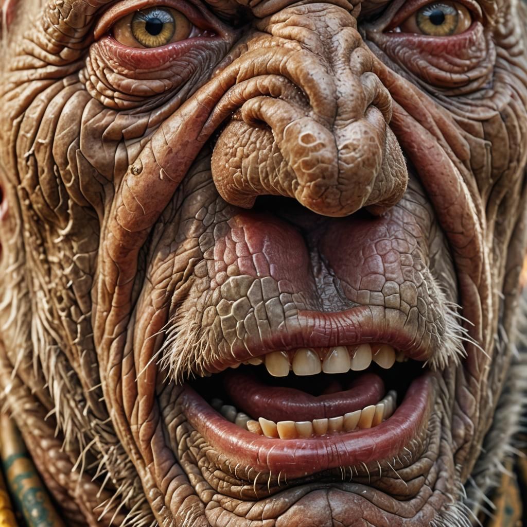 Extreme Close-Up: Wrinkled Man with Lizard Tattoo