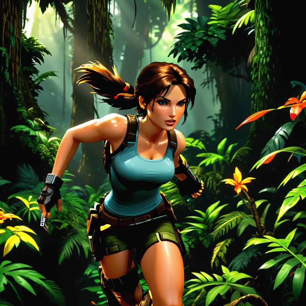 Lara Croft Runs Through Jungle in 3D Pixel Art