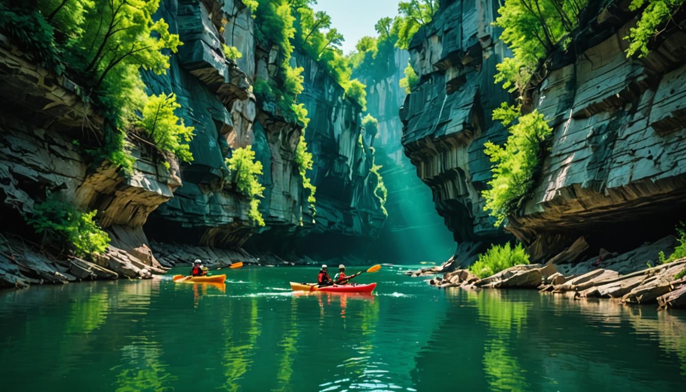 Kayaking Adventure on the Black River: Synthwave Style