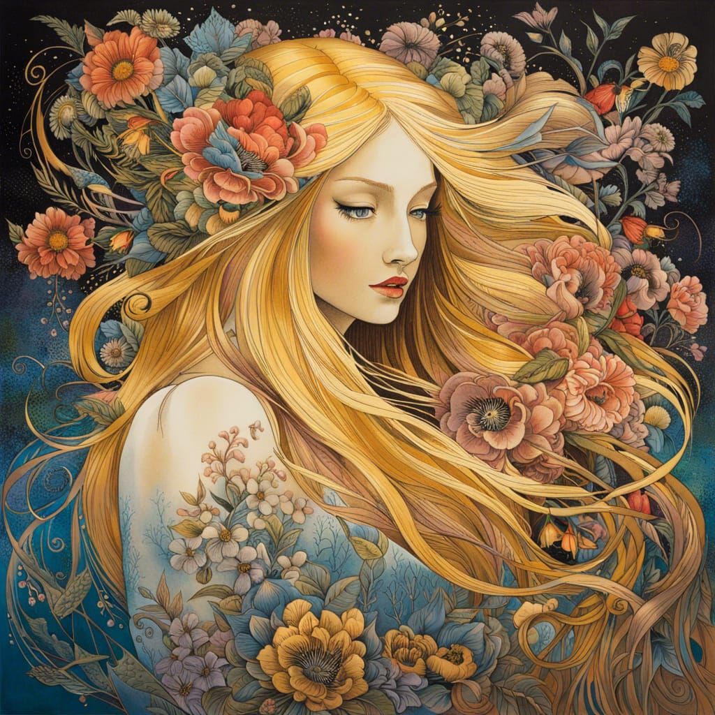 Ethereal Maiden in Floral Wonderland: Graffiti Art Style